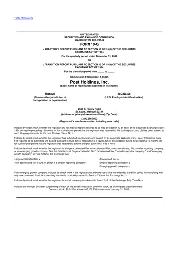 Miniature Post Holdings
 10-Q Rapport trimestriel 2018 