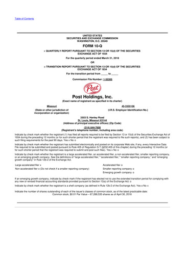 Miniature Post Holdings
 10-Q Rapport trimestriel 2018 