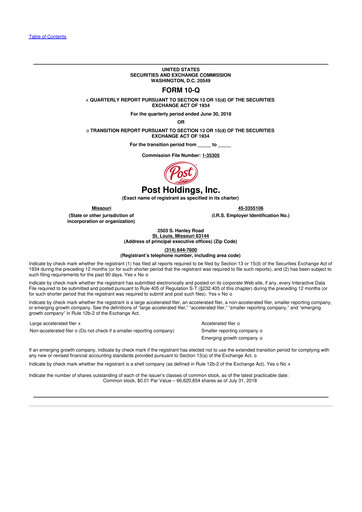Miniature Post Holdings
 10-Q Rapport trimestriel 2018 