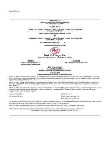 Miniature Post Holdings
 10-Q Rapport trimestriel 2019 