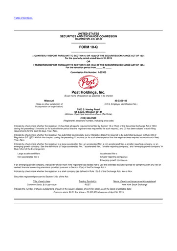 Miniature Post Holdings
 10-Q Rapport trimestriel 2019 