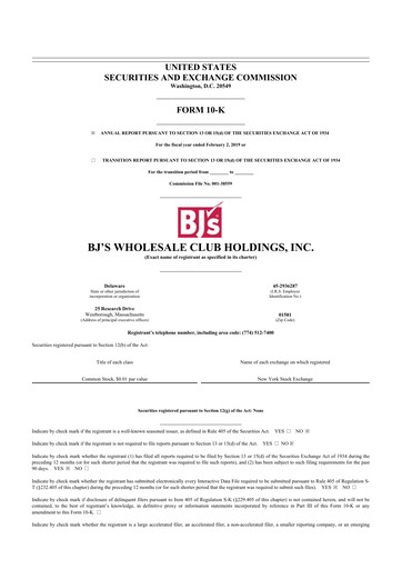 Vorschaubild BJ's Wholesale Club 10-K Jahresbericht 2018