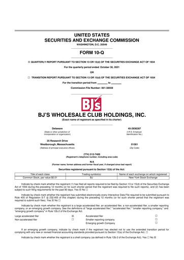 Thumbnail BJ's Wholesale Club 10-Q Quarterly Report FY2021 