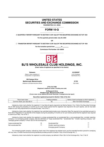 Thumbnail BJ's Wholesale Club 10-Q Quarterly Report FY2022 