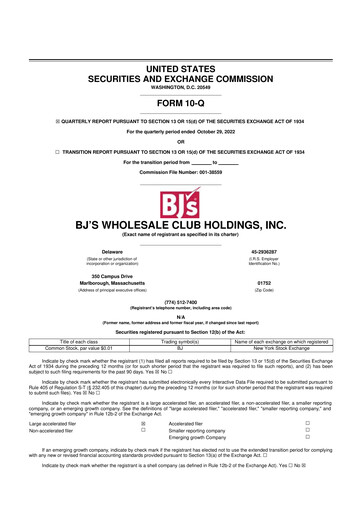 Thumbnail BJ's Wholesale Club 10-Q Quarterly Report FY2022 