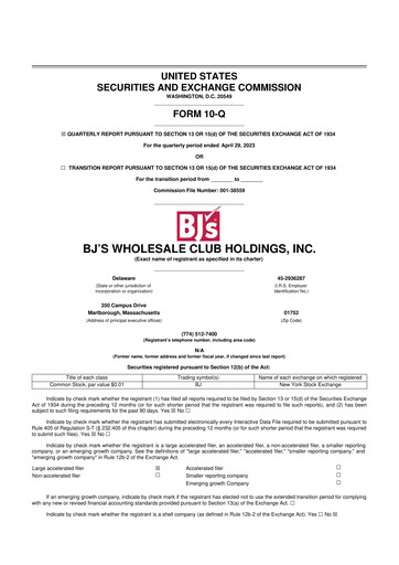 Thumbnail BJ's Wholesale Club 10-Q Quarterly Report FY2023 
