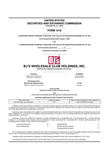 Thumbnail BJ's Wholesale Club 10-Q Quarterly Report FY2026 