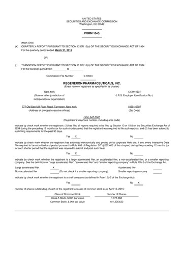 Thumbnail Regeneron Pharmaceuticals 10-Q Quarterly Report FY2015 