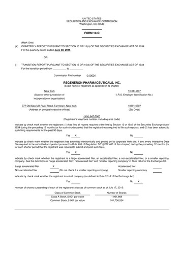 Thumbnail Regeneron Pharmaceuticals 10-Q Quarterly Report FY2015 