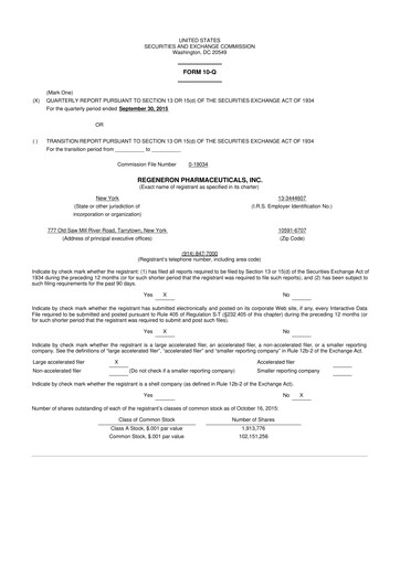 Thumbnail Regeneron Pharmaceuticals 10-Q Quarterly Report FY2015 