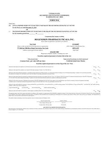 Thumbnail Regeneron Pharmaceuticals 10-K Annual Report 2015