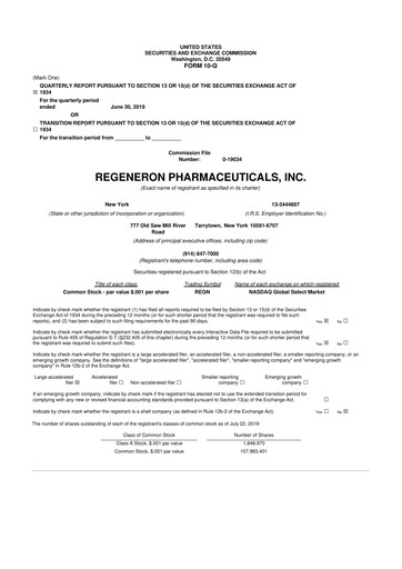 Thumbnail Regeneron Pharmaceuticals 10-Q Quarterly Report FY2019 