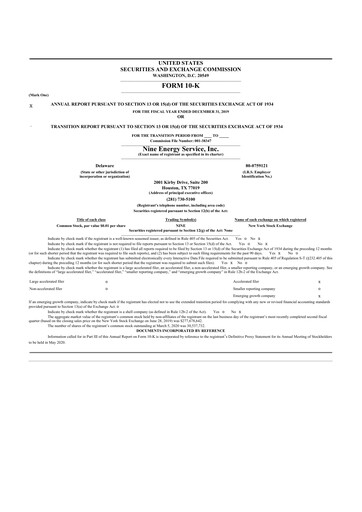 Thumbnail Nine Energy Service
 10-K Annual Report 2019