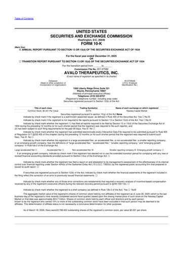 Miniature Avalo Therapeutics 10-K Rapport annuel 2025