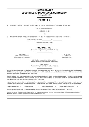 Miniature Pro-Dex 10-Q Rapport trimestriel 2015 