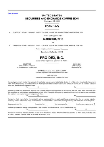 Miniature Pro-Dex 10-Q Rapport trimestriel 2015 