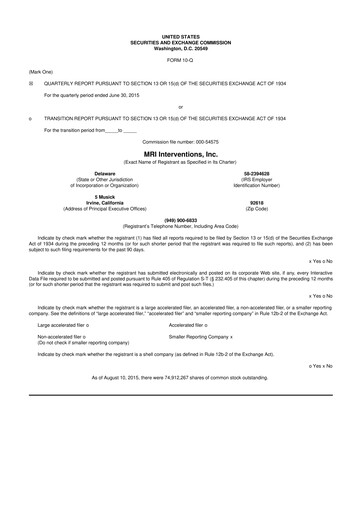 Miniature ClearPoint Neuro 10-Q Rapport trimestriel 2015 