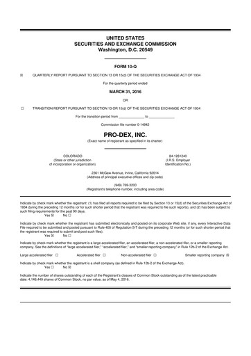 Miniature Pro-Dex 10-Q Rapport trimestriel 2016 