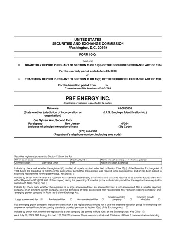Thumbnail PBF Energy
 10-Q Quarterly Report FY2023 