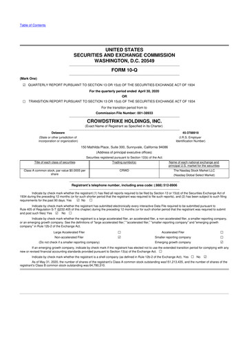 Thumbnail CrowdStrike 10-Q Quarterly Report FY2020 