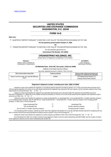 Thumbnail CrowdStrike 10-Q Quarterly Report FY2020 