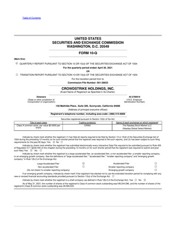 Thumbnail CrowdStrike 10-Q Quarterly Report FY2021 