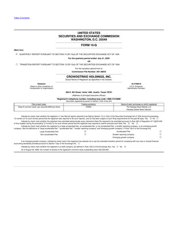 Miniature CrowdStrike 10-Q Rapport trimestriel 2027 