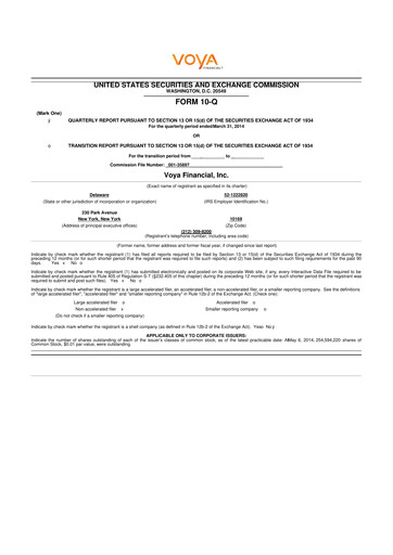 Thumbnail Voya Financial
 10-Q Quarterly Report FY2014 