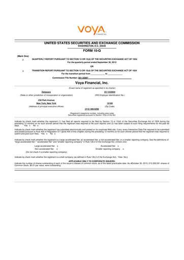 Thumbnail Voya Financial
 10-Q Quarterly Report FY2015 