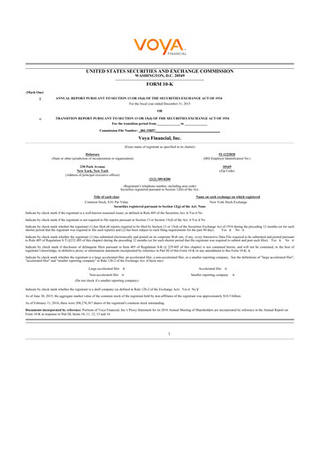 Thumbnail Voya Financial
 10-K Annual Report 2015