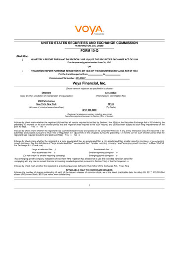 Thumbnail Voya Financial
 10-Q Quarterly Report FY2017 