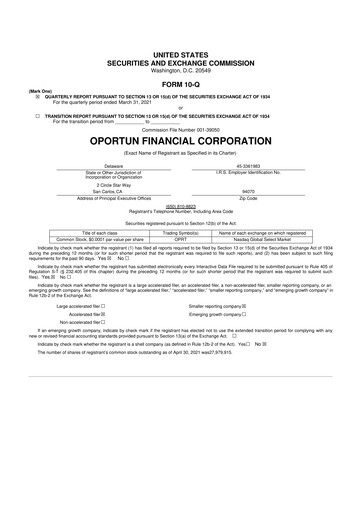 Thumbnail Oportun Financial 10-Q Quarterly Report FY2021 