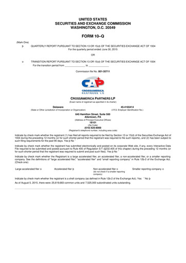 Miniature CrossAmerica Partners 10-Q Rapport trimestriel 2015 