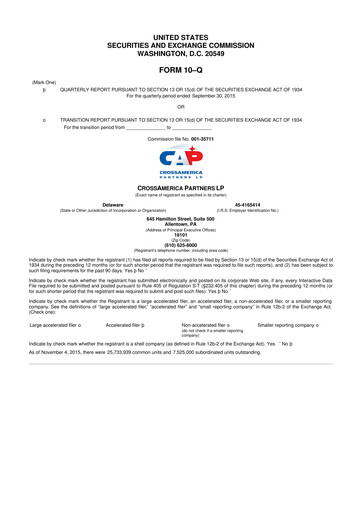 Miniature CrossAmerica Partners 10-Q Rapport trimestriel 2015 