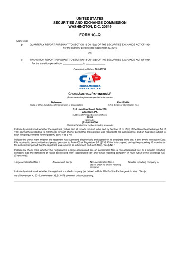 Miniature CrossAmerica Partners 10-Q Rapport trimestriel 2016 