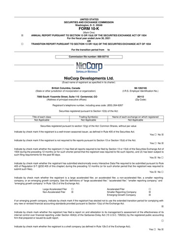Thumbnail NioCorp Developments 10-K Annual Report 2021