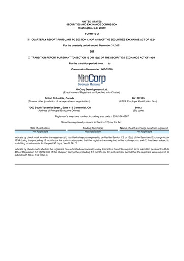 Thumbnail NioCorp Developments 10-Q Quarterly Report FY2022 