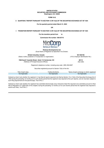 Thumbnail NioCorp Developments 10-Q Quarterly Report FY2022 