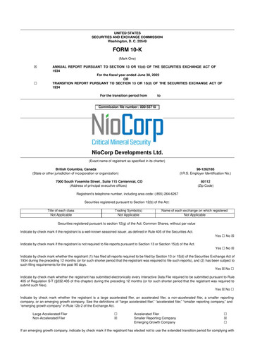 Thumbnail NioCorp Developments 10-K Annual Report 2022