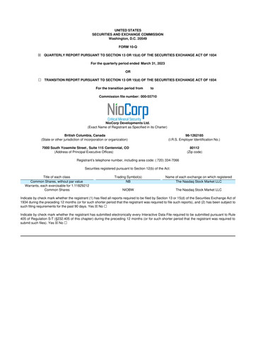 Thumbnail NioCorp Developments 10-Q Quarterly Report FY2023 