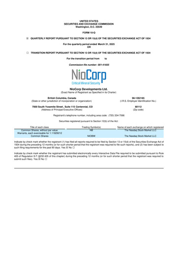 Thumbnail NioCorp Developments 10-Q Quarterly Report FY2025 