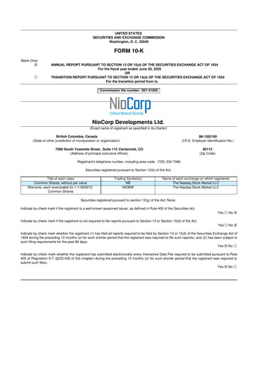 Thumbnail NioCorp Developments 10-K Annual Report 2025