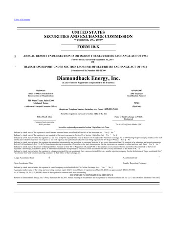 Vorschaubild Diamondback Energy
 10-K Jahresbericht 2014
