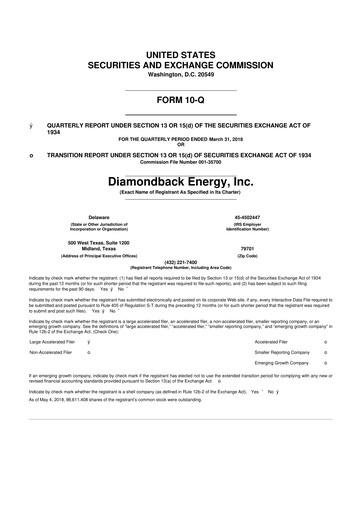 Thumbnail Diamondback Energy
 10-Q Quarterly Report FY2018 