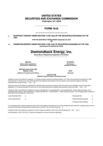 Thumbnail Diamondback Energy
 10-Q Quarterly Report FY2018 