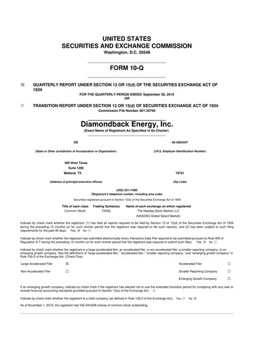 Thumbnail Diamondback Energy
 10-Q Quarterly Report FY2019 