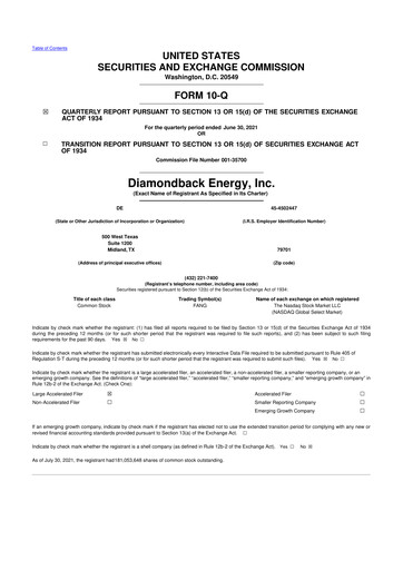 Thumbnail Diamondback Energy
 10-Q Quarterly Report FY2021 