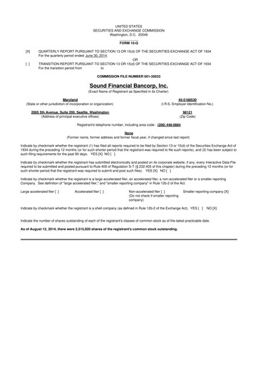 Thumbnail Sound Financial Bancorp 10-Q Quarterly Report FY2014 