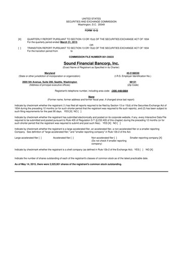 Thumbnail Sound Financial Bancorp 10-Q Quarterly Report FY2015 