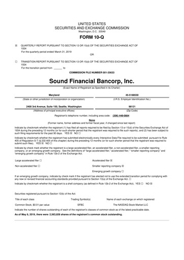 Thumbnail Sound Financial Bancorp 10-Q Quarterly Report FY2019 